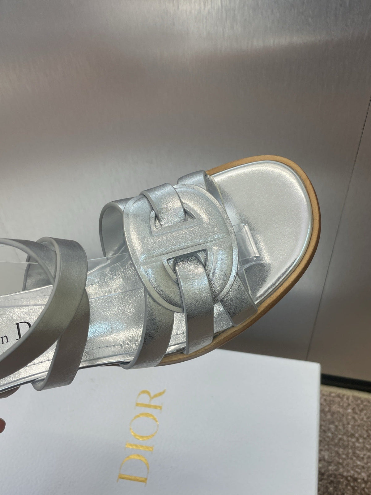 DIOR D-CLUB HIGH HEEL SLIDE 25S 55MM IN SILVER GLOSSY CALFSKIN